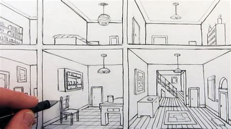draw  room   point perspective   house youtube