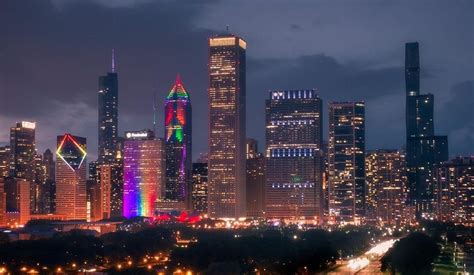 chicagos skyline lit   rainbow colors   weekend  honor