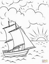 Sunset Coloring Pages Ocean Getcolorings Sailing Ship sketch template