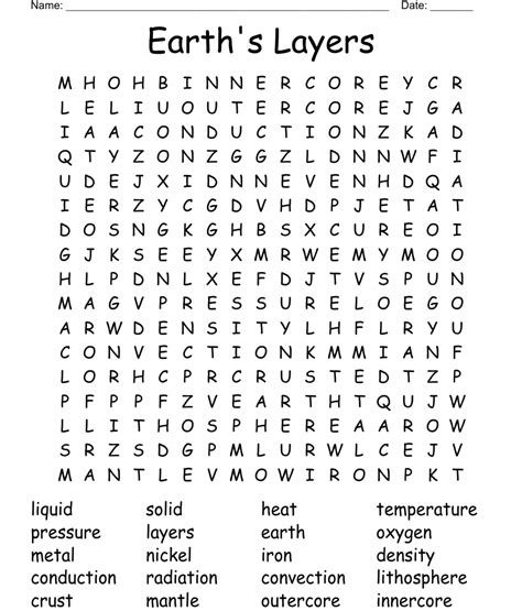 earths layers word search wordmint