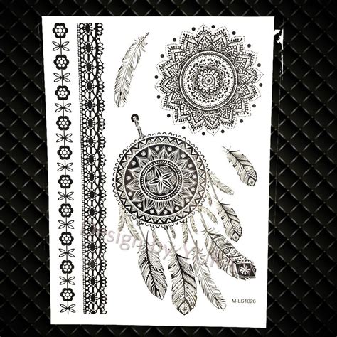 sexy black feather mandala flower henna temporary tattoos stickers