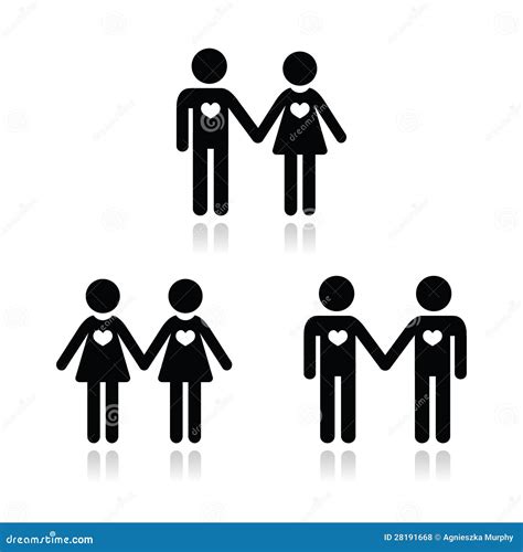 hetero gay and lesbian love couples icons set stock illustration