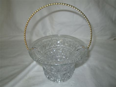 Pretty Mid Century Glass Basket With Metal Handle Pressed