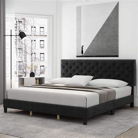homfa king size bed  headboard modern upholstered platform bed
