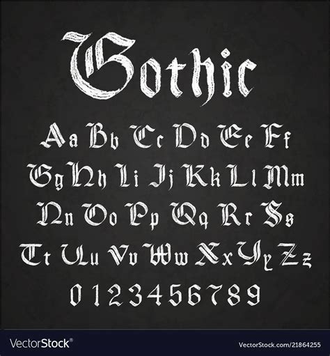 Set Of Old Hand Drawn Gothic Letters Drawing With White Chalk On Black