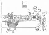 Supermarkt Kasse Einkaufen Malvorlagen Malen Grundschule Hauswirtschaft Lernen Illustratorenfuerfluechtlinge sketch template