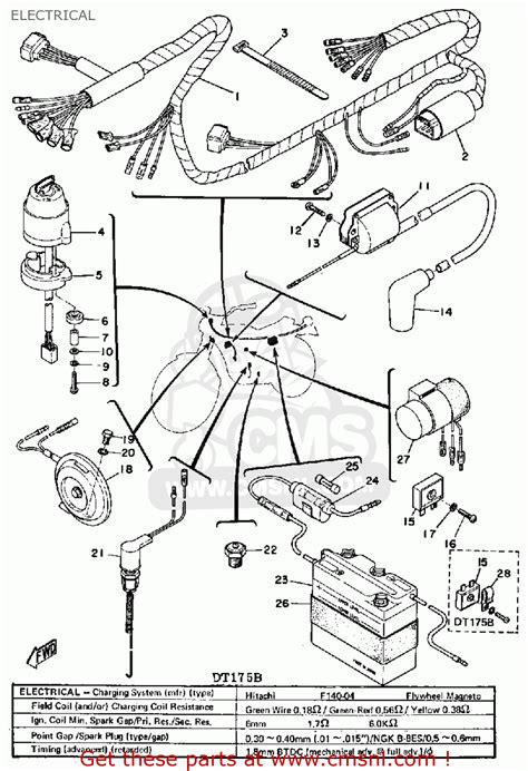 yamaha dt  usa electrical schematic partsfiche