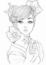 Geisha Geishas Orientali Lineart 1040 Cerca Marilyn Adulta Visitar Personnage Diseños Coloriages sketch template