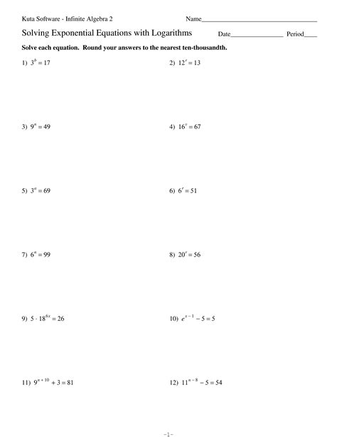 solving exponential equations  logarithms worksheet answers db