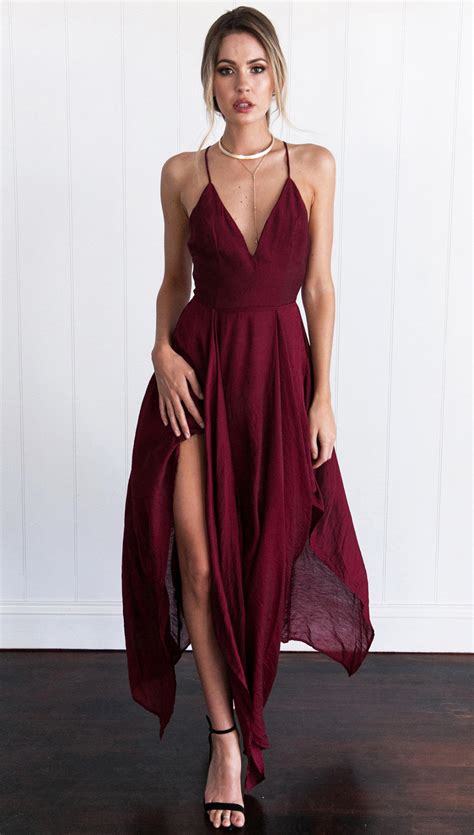 Sexy Burgundy Prom Dresses Halter Asymmetrical Long Prom Dress Evening