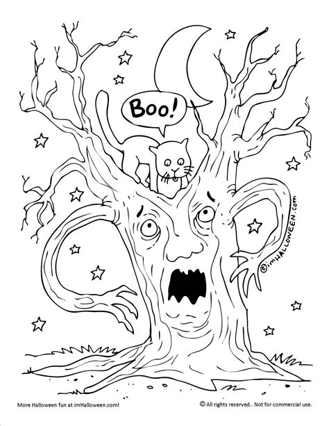 scary tree halloween coloring page