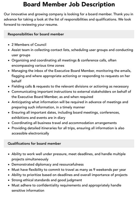 board member job description velvet jobs