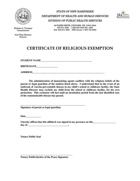 nh religious exemption form eagletribunecom