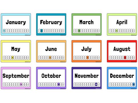 printable months   year flashcards