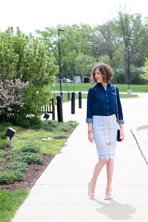 lace pencil skirt and a chambray shirt wishes and reality