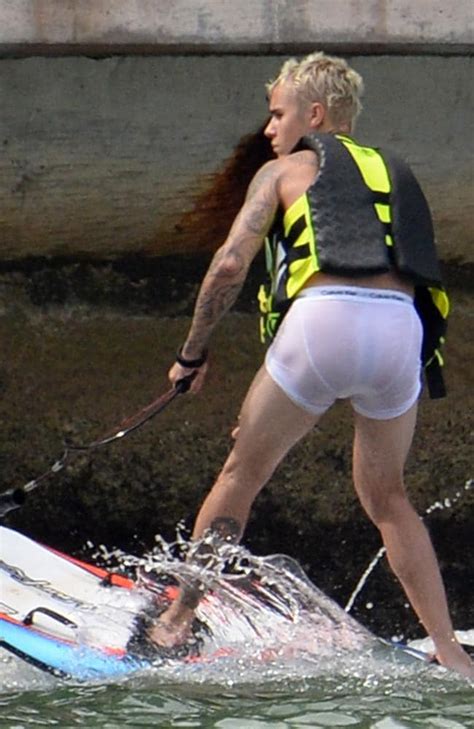 Justin Bieber Goes Wakeboarding In His White Underwear Photos