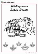 Diwali Pages Colouring Elephant Coloring Rangoli Diya Taj Fireworks Lady Hand Girl sketch template