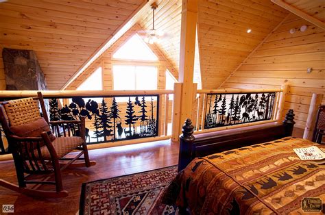 log home loft bedroom  custom railings colonial concepts log timberframe