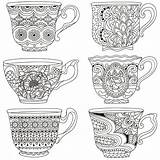 Tea Ausmalen Teacup Fancy Sherman Dover Zentangle Geschirr Gedeckte Tische Patronen sketch template