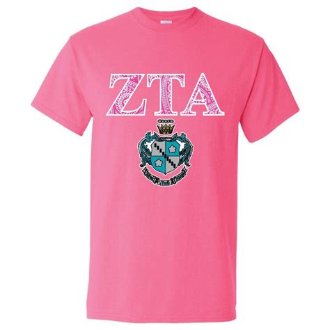 zeta tau alpha greek letters with coat of arms t shirt free shipping