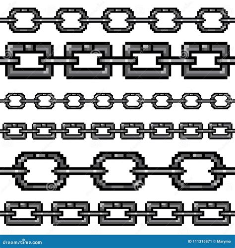 set  pixel metal chains isolated  white background vector