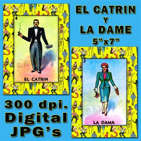 Mexican Loteria El Catrine Y La Dama 5x7 Etsy