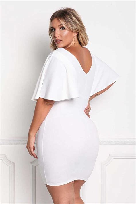 Hualong Sexy V Neck Fitted Plus Size White Dress Online Store For