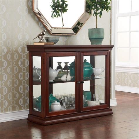 Traditional Double Door Curio Cabinet Home Furniture Mahogany Finish