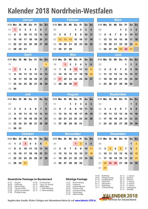Kalender 2018 NRW zum Ausdrucken Â« KALENDER 2018