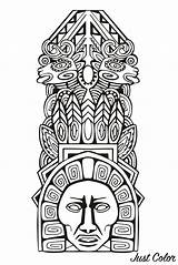 Mayans Totem Incas Inca Aztecs Coloring Mayan Aztec Inspiration Inspired Adult sketch template
