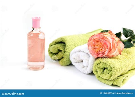 spa relaxation  body therapy towel  roses stock photo image