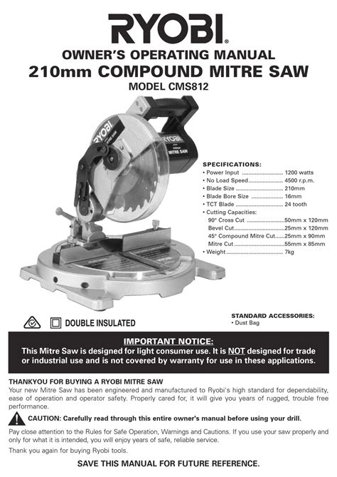 Ryobi Cms812 Owners Operating Manual Pdf Download Manualslib