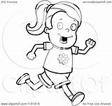 Running Girl Cartoon Clipart Coloring Outlined Vector Thoman Cory Royalty Illustration sketch template