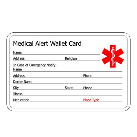 printable medical alert wallet card printable templates