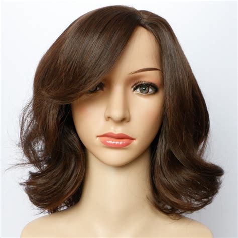 soloowigs wavy dark brown synthetic wigs  tilted frisette  medium length full lace