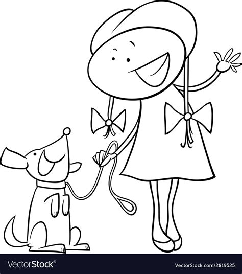cute girl  dog coloring page royalty  vector image