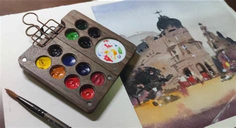 Walnut Bi Fold Mini Watercolour Travel Paint Box Paint Case Etsy