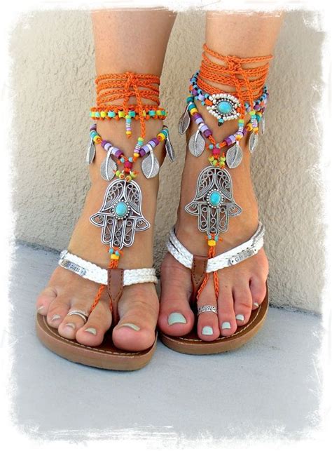 bohemian barefoot sandals bare foot sandals boho hamsa hand