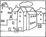 Coloring Neighborhood Pages City Houses Around Printable Suburban Community Color sketch template