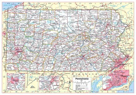 pennsylvania state wall map large print poster wxh etsy county