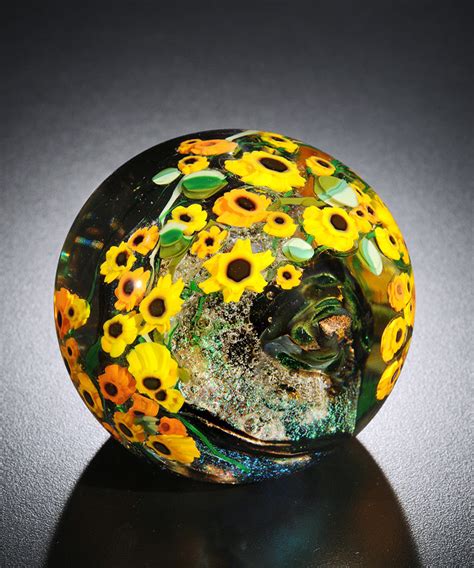 Sunflowers Paperweight By Shawn Messenger Art Glass Paperweight