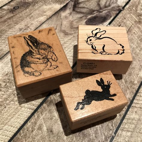 psx bunny rabbit rubber stamps set   wood mounted etsy