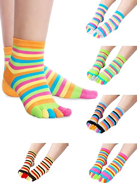 6 Pairs Five Finger Toe Socks Cotton Socks Toe Separated Socks Rainbow