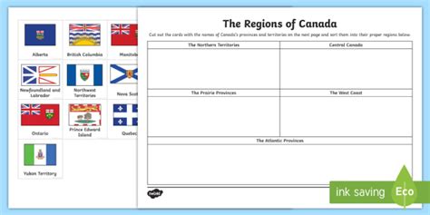 The Regions Of Canada Sorting Worksheet Worksheet