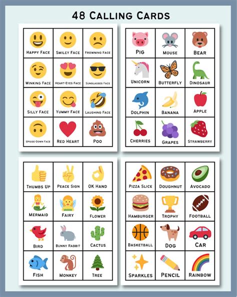 emoji bingo instant printable  kids party game etsy