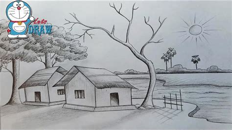sceneries  drawing  drawing scenery pencil sketch image