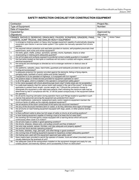 construction equipment checklist templates  allbusinesstemplatescom