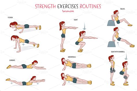 strength exercise routine illustrations  creative market