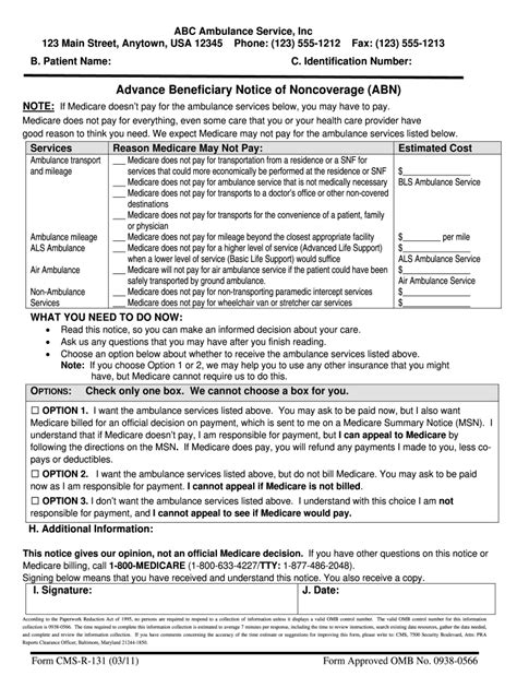 medicare abn form   printable forms