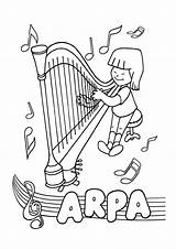 Arpa Tocando Instrumentos Pintar Musicales Musica Tudodesenhos Toca Harp Años Riomar sketch template